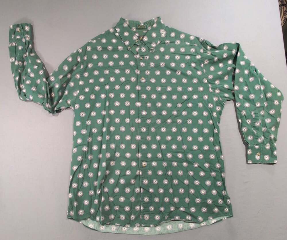 Club Room Long Sleeve Button Down Shirt Size L Green Medallion Print Vintage